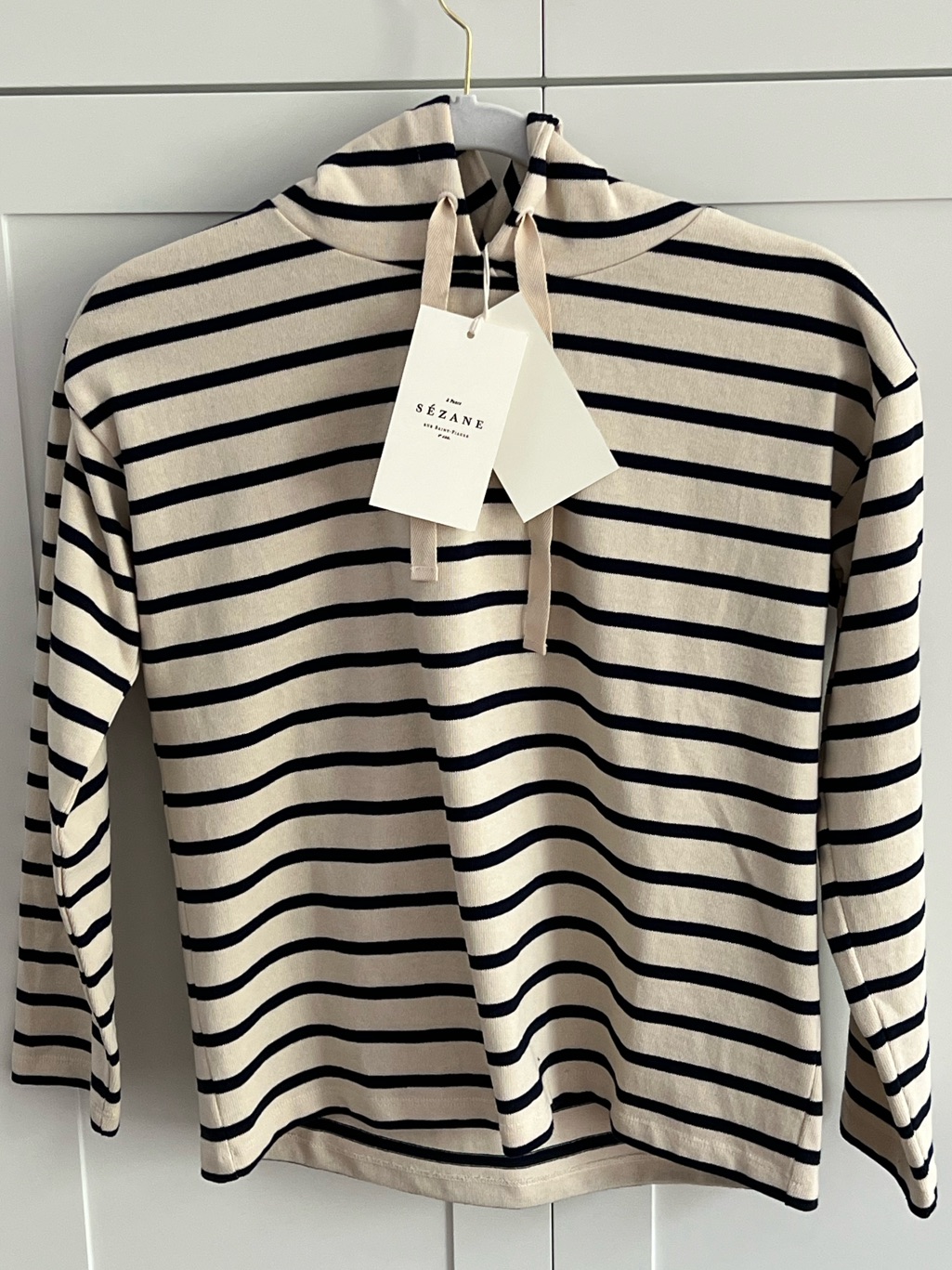 Nwt Sezane Jonas Sweatshirt Ecru / Navy - Size Xs